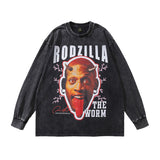 Men Long Sleeve Shirt Printing Worn Looking Washed-out Tee Spring and Autumn Long Sleeve T-shirt Male