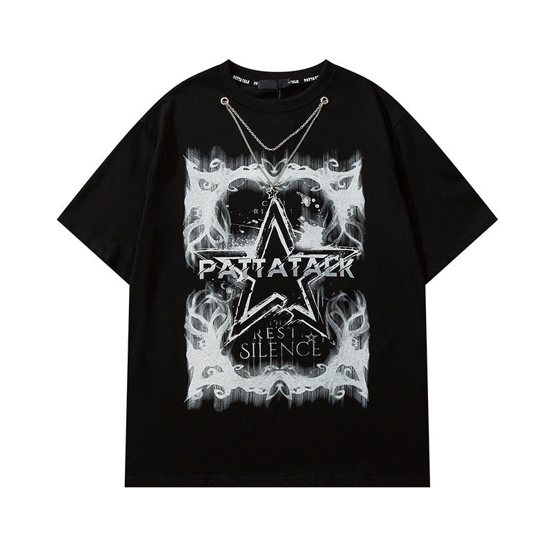 Men's T Shirt Five-Pointed Star Printed Short-Sleeved T-shirt Men's and Women's Hiphop