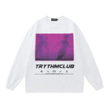 Men Long Sleeve Shirt Dark Graffiti Retro Loose Long Sleeve Bottoming T-shirt for Men and Women