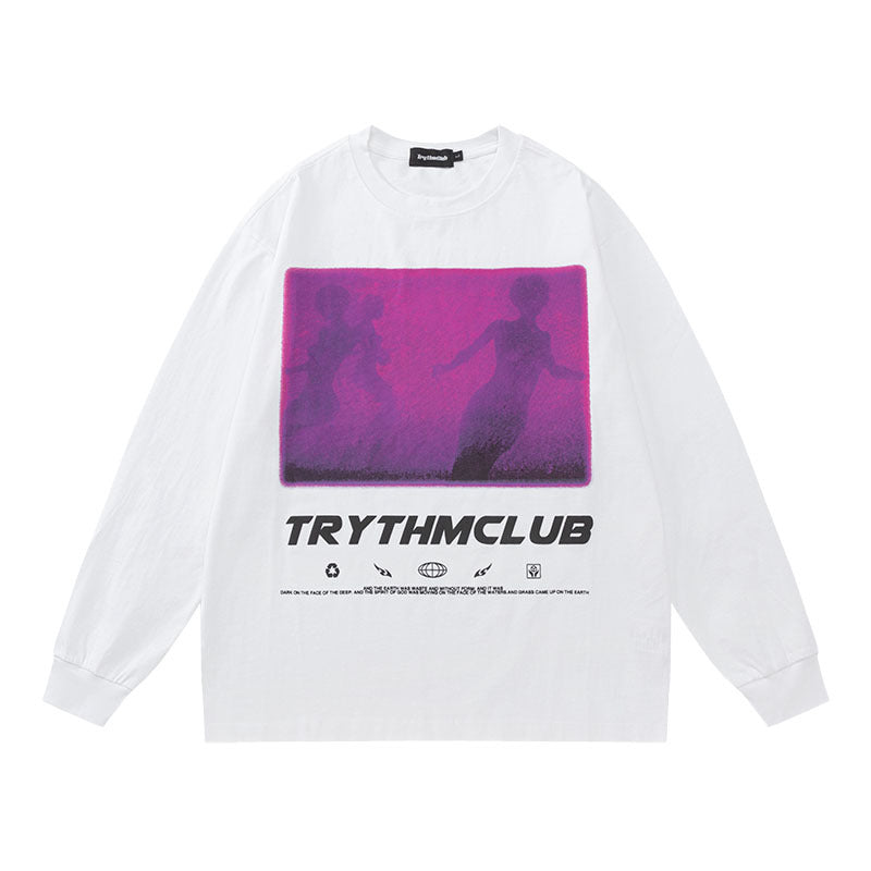 Men Long Sleeve Shirt Long Sleeve T-shirt Retro Loose Long Sleeve Men and Women