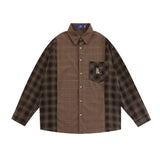Men Long Sleeved T Shirt Spliced Plaid Blouse Spring and Autumn Men's Loose Long Sleeve Jacket Shirt