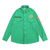 Men Long Sleeve T Shirt Men's Ins Loose Casual Embroidered Lapel Shirt Coat