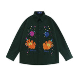 Men Long Sleeved T Shirt Embroidered Long Sleeve Shirt Boys Loose Casual Jacket Lapel Shirt Ins