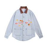 Men Long Sleeved T Shirt XINGX Embroidered Denim Shirt Men Fashion Brands Loose Pockets Long Sleeve Shirt Coat