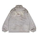 Men Cotton Mixed Jacket Coat Embroidered Lamb Coat Men's Winter Collar Drawstring Loose Cotton Coat Jacket