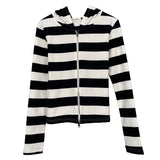 Women Long Sleeve Shirt Stripes Cardigan Hooded Coat Top