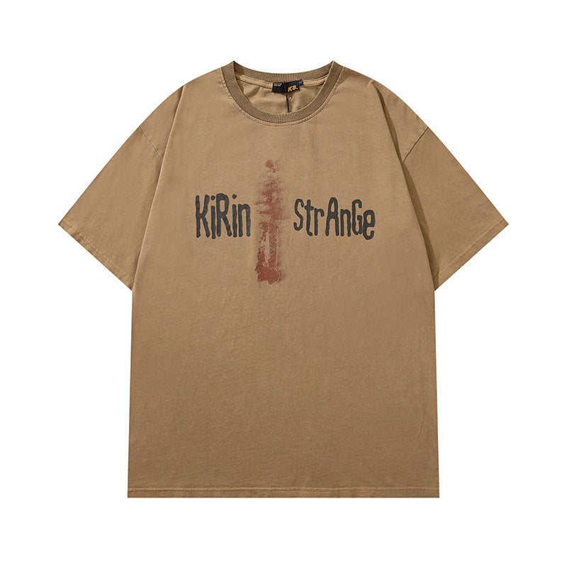 Men T Shirt Distressed Washed Loose Casual Short-Sleeved T-shirt for Men and Women