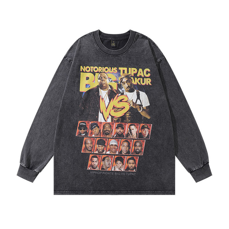 Men Long Sleeve Shirt Printed Loose Long Sleeves T-shirt Men and Women Vintage