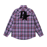 Men's Long Sleeved T Shirt Plaid Long Sleeve Shirt Men's Spring and Autumn Loose Embroidered Letters XINGX