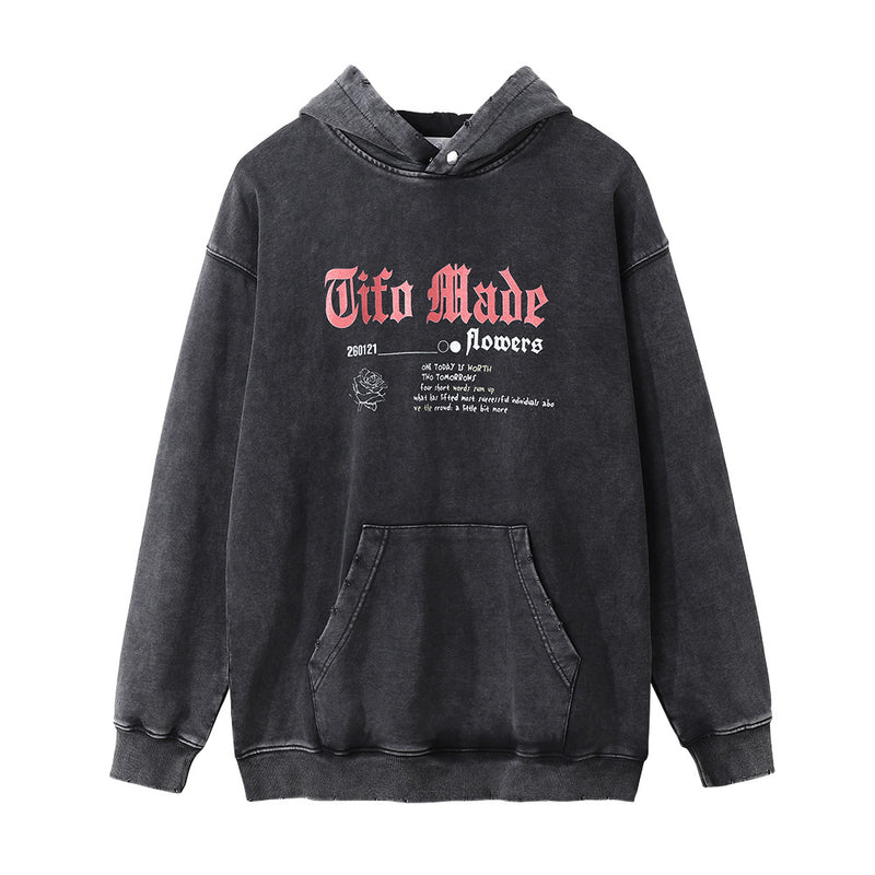 Men Hoodie Letter Sweater Men's Ins Loose Worn Washed Old Hoodie