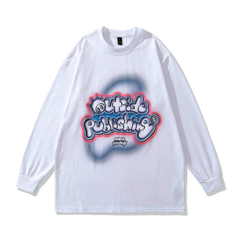 Men Long Sleeve Shirt Spring and Autumn Letter Graffiti Trendy Long-Sleeve Bottoming T-shirt Men and Women