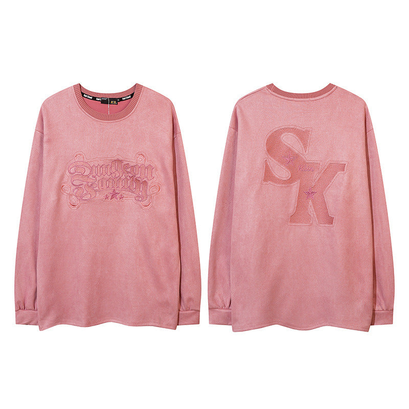 Men Long Sleeve Shirt Embroidered High Street Long Sleeve T-shirt Men and Women Loose Fashion Autumn Winter Coat
