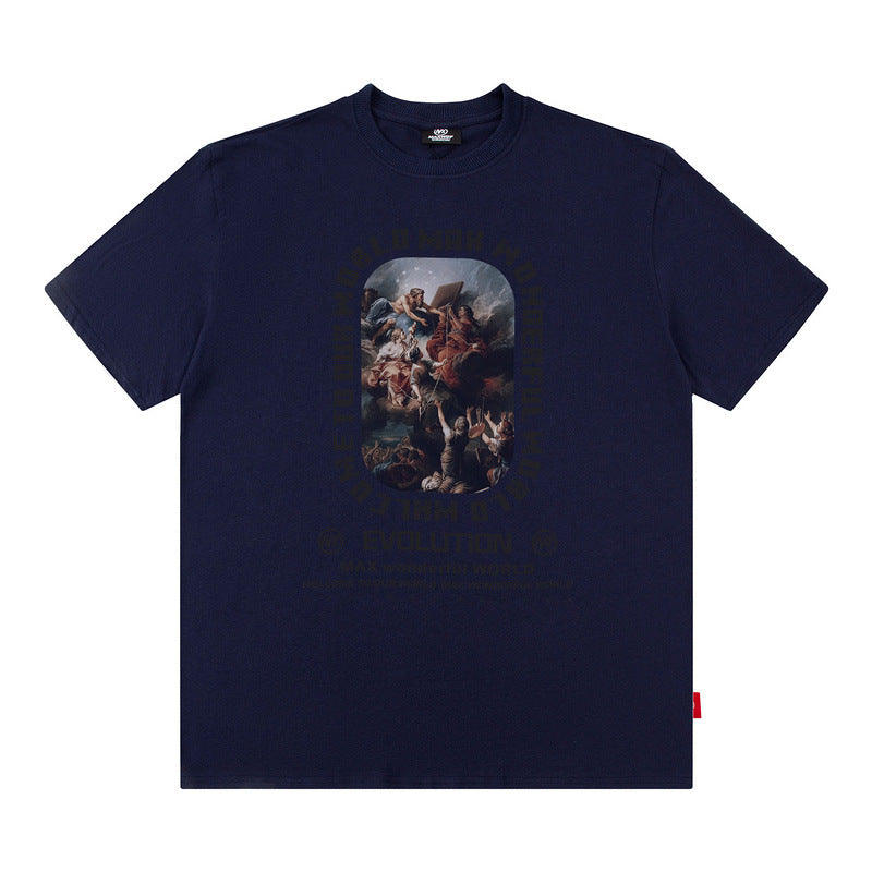 Men T Shirt Printed Short-Sleeved T-shirt Men and Women Loose