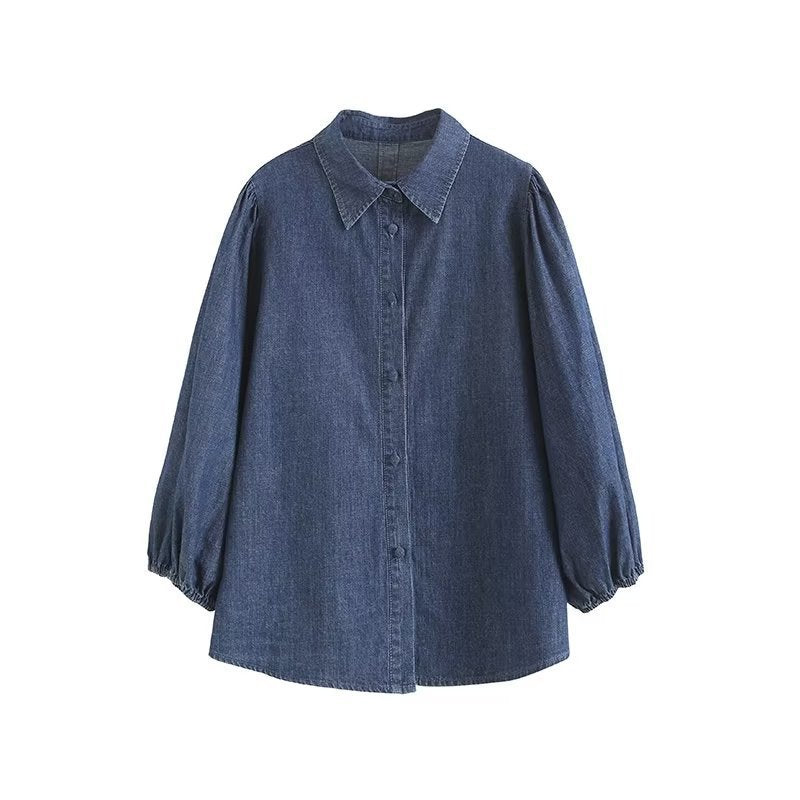 Women T-shirt Denim Shirt Women Spring and Autumn Top Loose Long Sleeve