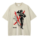 Anime Jujutsu T Shirt Vintage Washed Gojo Saturo T-shirt