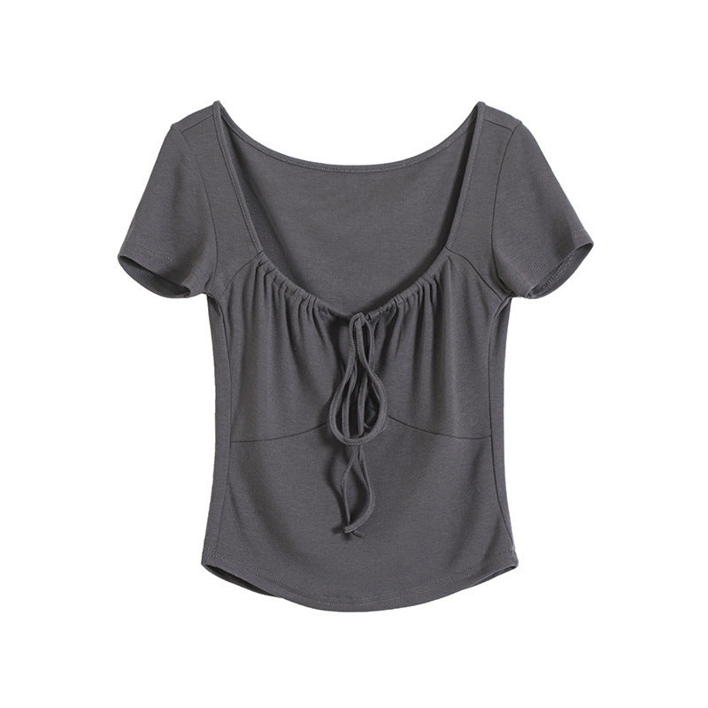 Women T-Shirt Short-Sleeved T-shirt Women's Short Slim High Waist Top