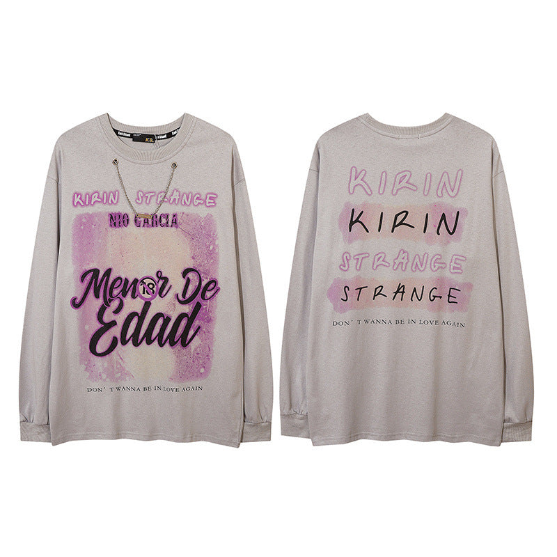 Men Long Sleeve Shirt Long Sleeve T-shirt Male and Female Trendy Brand Printed Loose Autumn and Winter