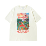Men T Shirt Vintage Printed Washed Distressed Couple Short Sleeve T-shirt