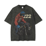 Heavyweight Cotton Washed T Shirt Anime Character Motorc