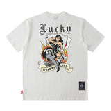 Men T Shirt Amekaji Vintage Printed Pure Cotton Loose Short Sleeve T-shirt for Men and Women