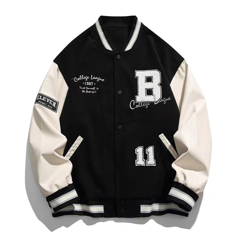 Varsity Jacket Vintage Embroidered Baseball Uniform Men's and Women's Baggy Coat Men's Color Matching Couple Jacket