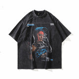 Men T Shirt Portrait Printing Loose Short Sleeve T-shirt Men and Women Street Retro