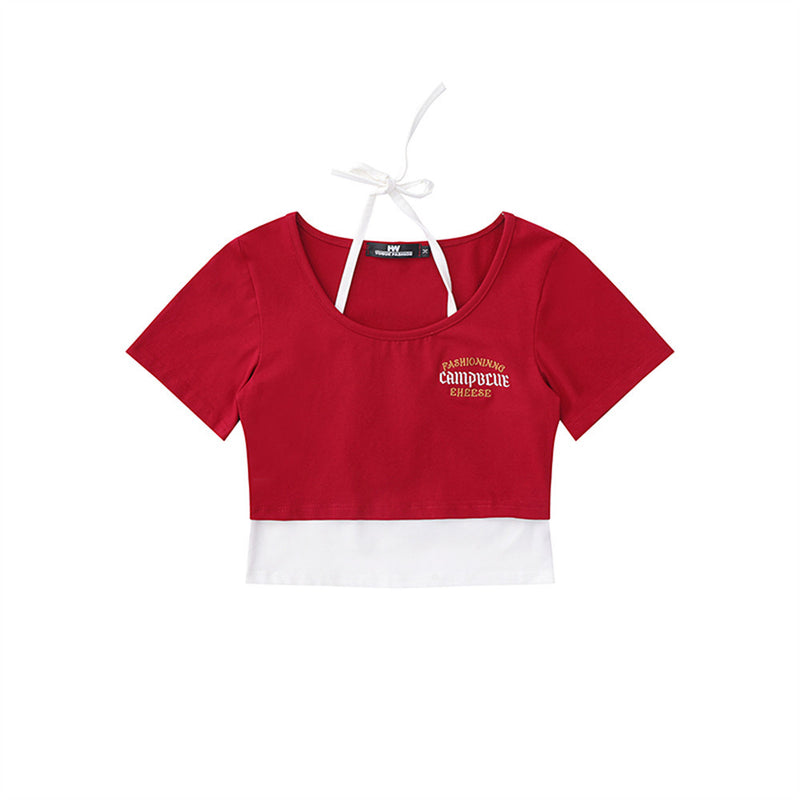 Women's T-shirt Short-Sleeved T-shirt Women's Color Matching Letters Casual