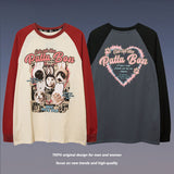 Men Long Sleeve Shirt Contrast Color Raglan Couple Long Sleeve Bottoming T-shirt Retro Men and Women