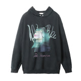 Men Hoodie Star Poster Figure Head Portrait Hooded Sweater Washed Distressed Hip Hop Loose Worn Pullover Hoodie