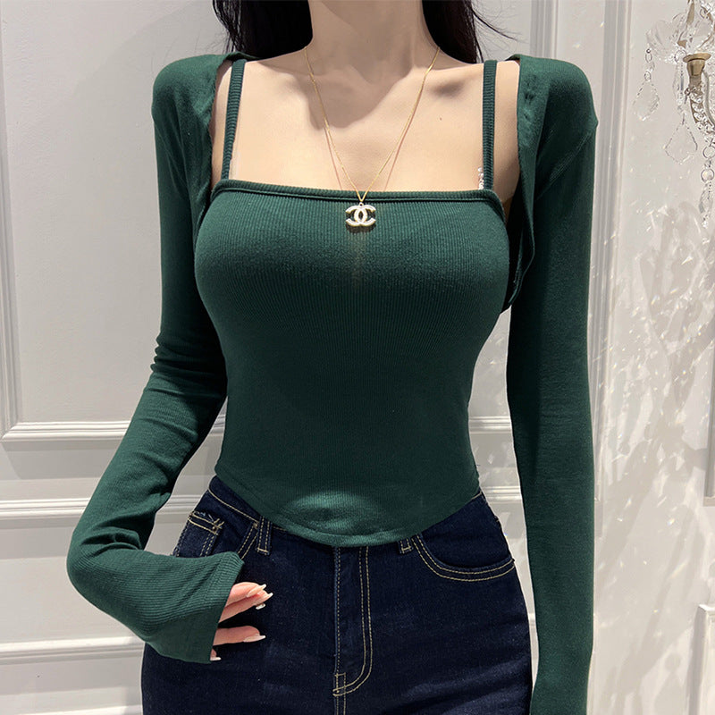 Women Long Sleeve Shirt Vest Short Long Sleeve Top