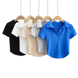 Women T-Shirt Summer Polo Lapel Short Sleeve T-shirt