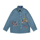 Men Long Sleeved T Shirt Cartoon Embroidered Long Sleeve Shirt Loose Casual Street Trendy