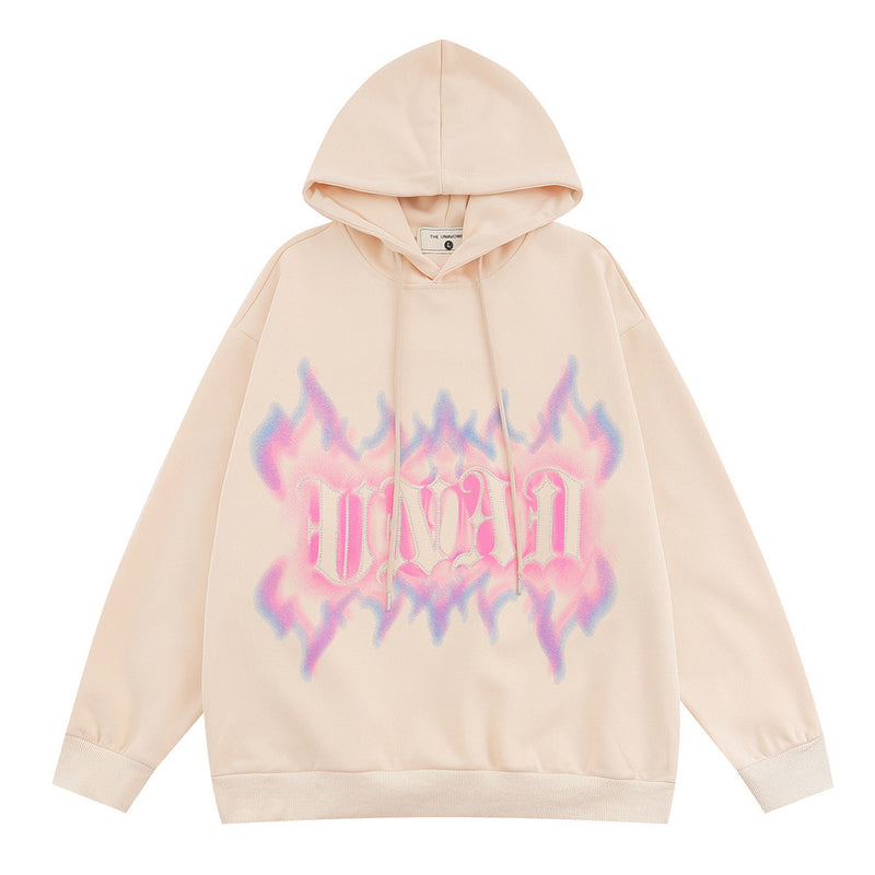 Men Hoodie Spray Painting Flame Hooded Sweater