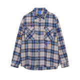 Men Long Sleeved T Shirt Plaid Long Sleeve Shirt Men's Spring and Autumn Loose Shirt Letter Embroidery Casual