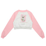 Women Hoodie Printed Short Sweater for Girls Spring and Autumn round Neck Long Sleeve