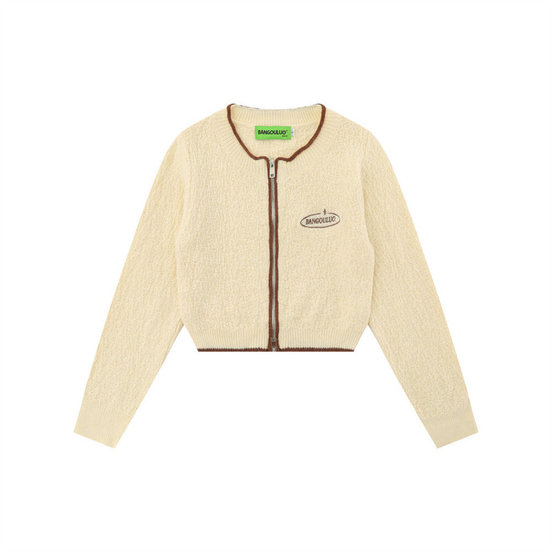 Women Sweater Short Knitted Cardigan Crew Neck Casual Spring and Autumn Girls