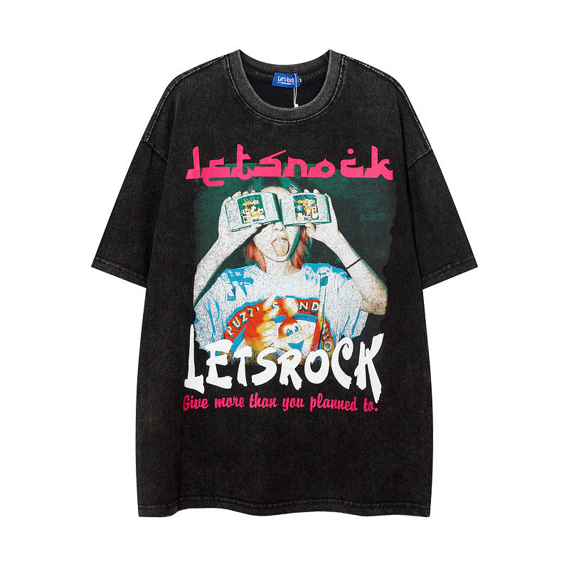 Men T Shirt Retro Portrait Printing Short-Sleeved T-shirt Men and Women Casual Couple