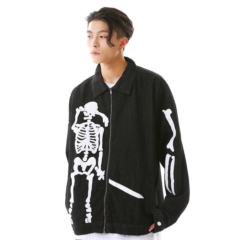 Men Denim Jacket Embroidered Denim Jacket Men's Loose Jacket Coat