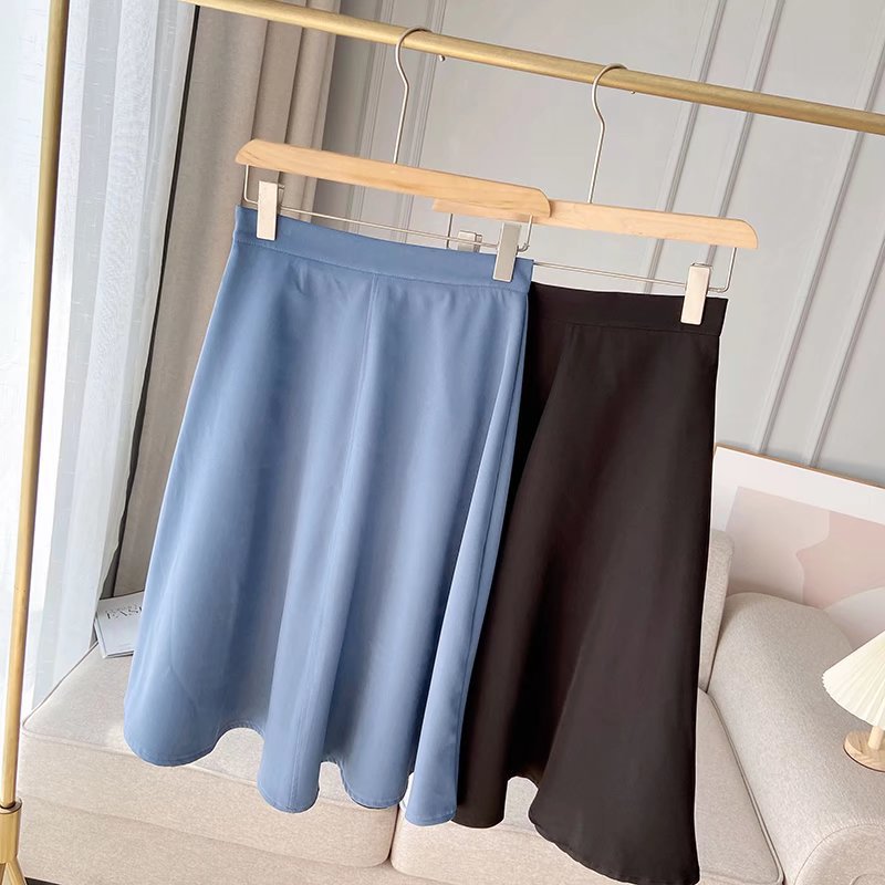 Women Skirt Spring High Waist Pure Color Mid-Length Skirt