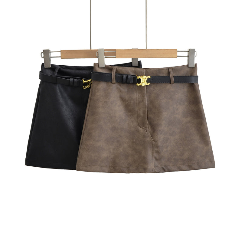 Women Skirt Vintage Women's High Waist Skirt Pu Skirt