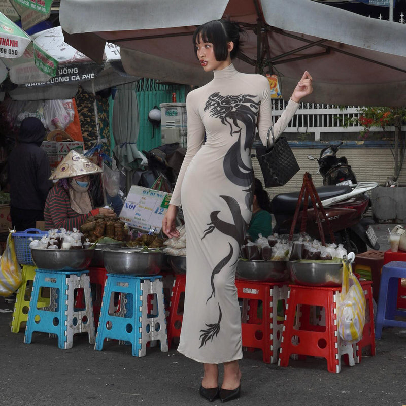 Women Desses Dress Spring and Autumn Women Print Fishtail Dress