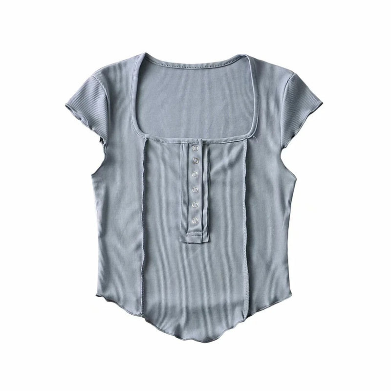 Women T-Shirt Summer Solid Color T-shirt Short Sleeve Top