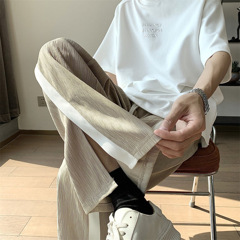 Men Sweatpants Ice Silk Slit Casual Pants Men's Summer
