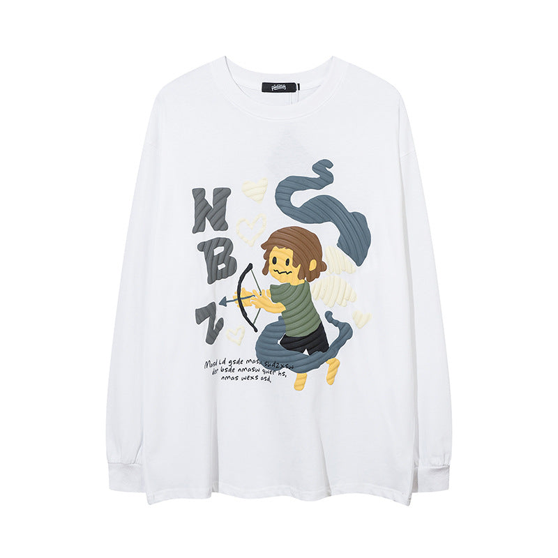 Men Long Sleeve Shirt Cartoon Puff Print Couple Bottoming Long Sleeve T-shirt Men and Women