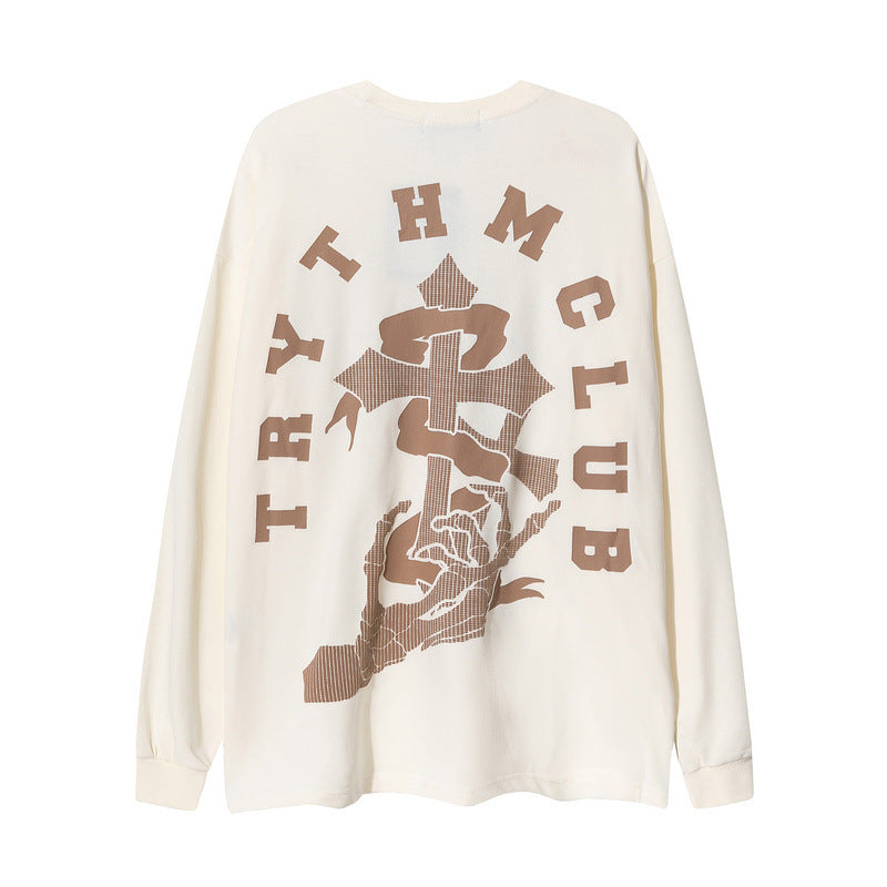 Men Long Sleeve Shirt Long T-shirt Men's and Women's Trendy Loose Street American Long Sleeve Top