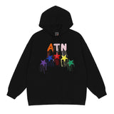 Men Fleece Lined Hoodie High Street Hooded Sweaters Menswear Ins Loose Casual Five-Pointed Star Embroidery