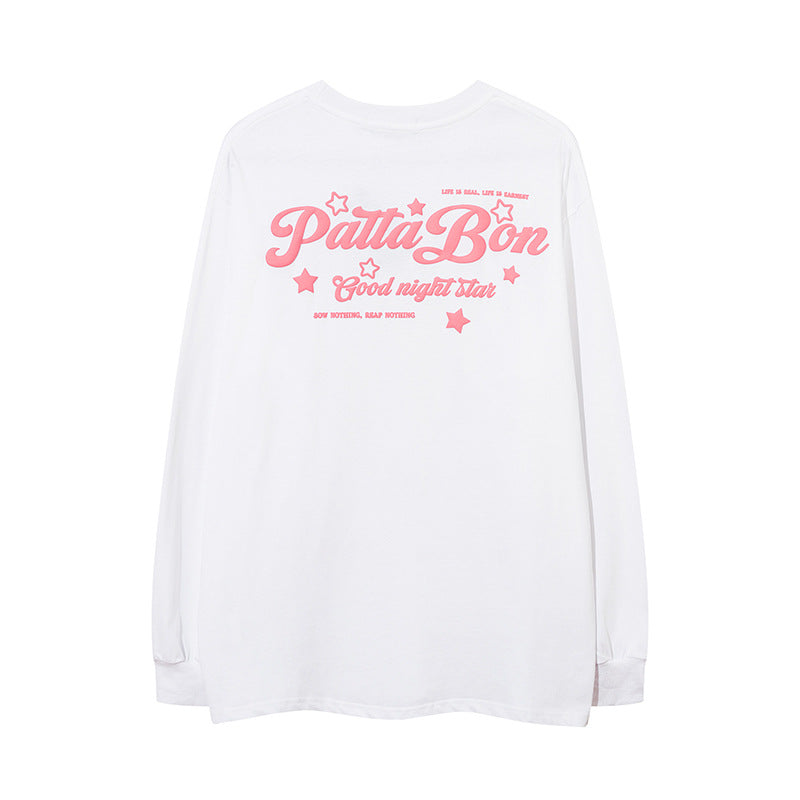 Men Long Sleeve Shirt Puff Print Couple Long Sleeve T-shirt Loose Men and Women
