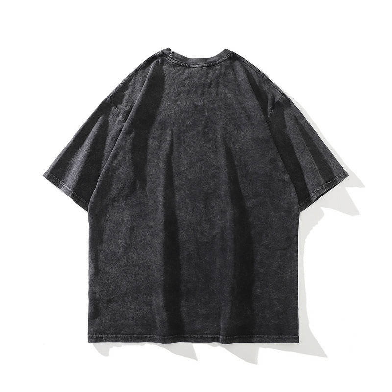 Men T Shirt Washed and Worn Vintage Print Short Sleeves T-shirt Men Loose Trendy