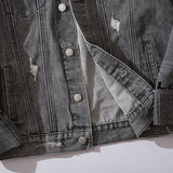 Men Denim Jacket Men's Spring and Autumn Loose Stitching Sweater Hooded Jacket