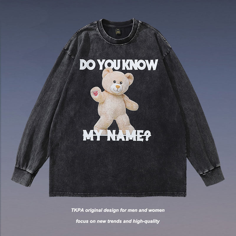 Men Long Sleeve Shirt Autumn High Street Printed Washed Long Sleeve Bottoming T-shirt for Men and Women